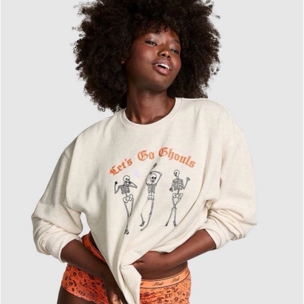 NWT Victoria’s Secret PINK Ivy Fleece Sweatshirt LARGE HALLOWEEN SO CUTE!! - Picture 2 of 3
